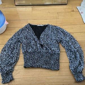 Floral long sleeve top with peasant sleeves and bunched on waist